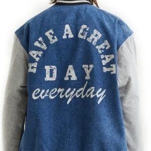 H&M Denim "Have A Great Day" Varsity Jacket Size Small